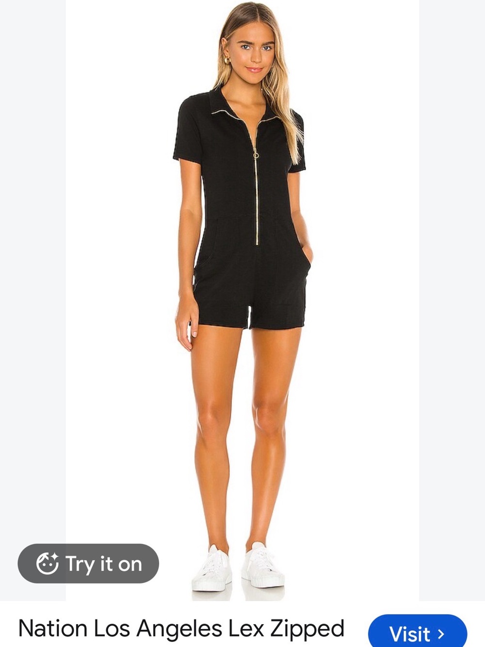 Nation LTD Los Angeles Lex Zipped Short Romper in Black, small